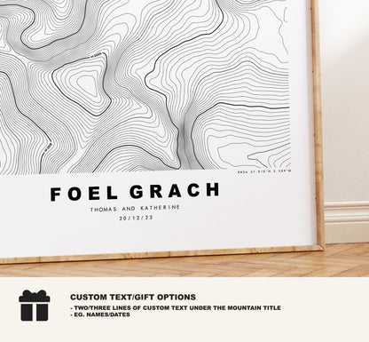 Foel Grach Print - Contour Map - Foel Grach Poster - Wales - Topographic Map - Print - Poster - Wall Art - Welsh 3000s - Topography