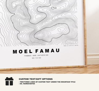 Moel Famau Print - Contour Map - Clwydian Hills - Wales - Topographic Map - Print - Poster - Wall Art - Moel Famau Map - Topography