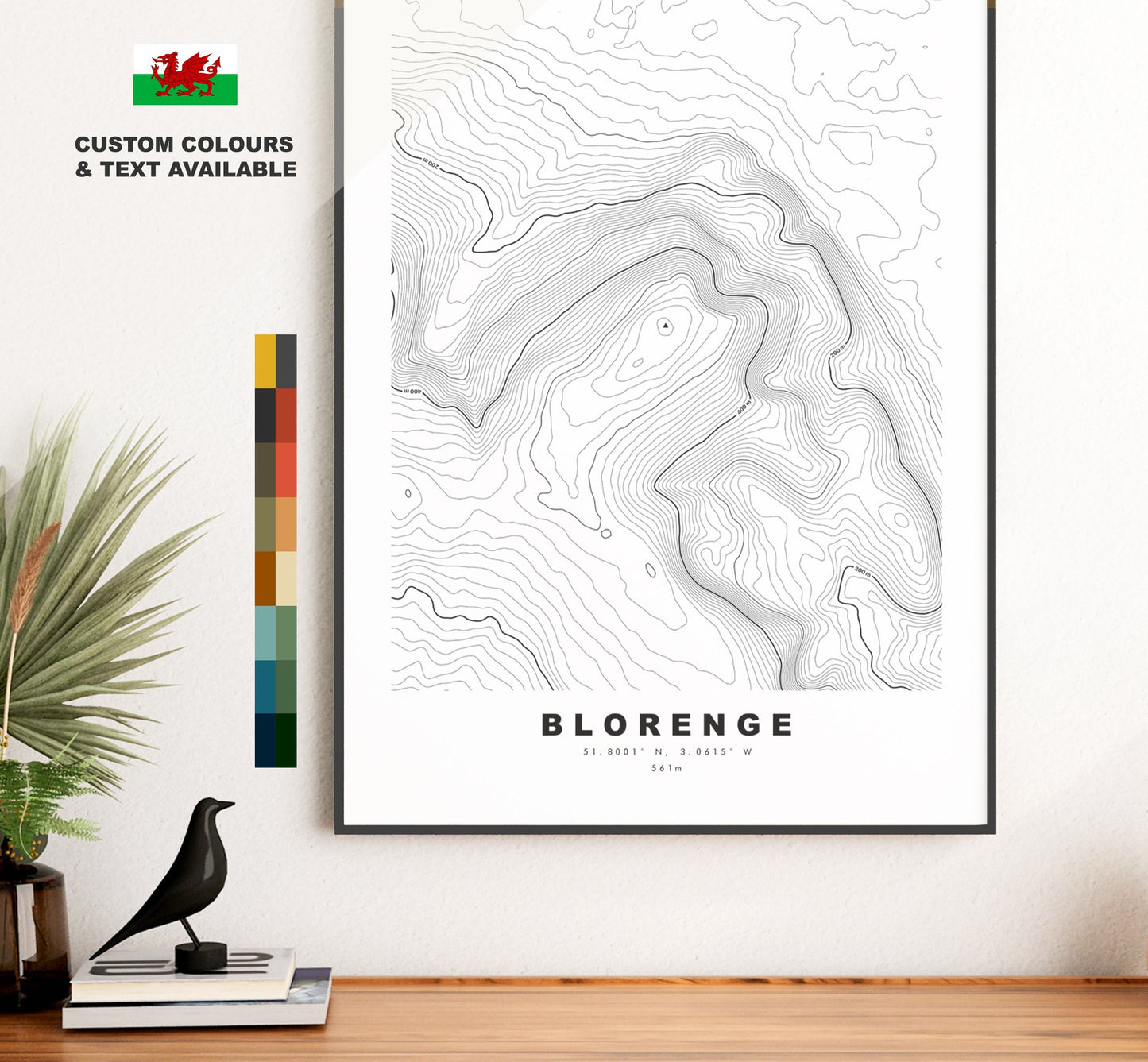 Blorenge Print - Contour Map - Blorenge, Brecon Beacons - Wales - Topographic Map - Wall Art - Blorenge Contour Map - Topography