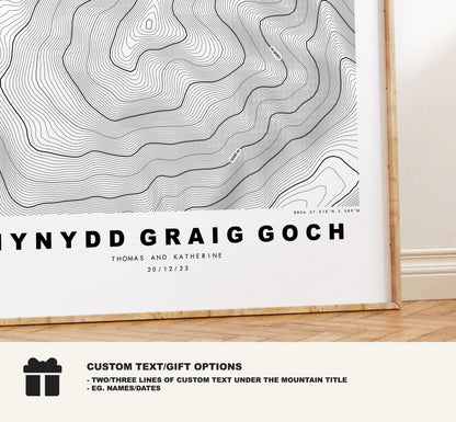 Mynydd Graig Goch Print - Contour Map - Mynydd Graig Goch Poster - Wales - Topographic Map - Print - Poster - Wall Art - Welsh 2000s