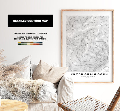 Mynydd Graig Goch Print - Contour Map - Mynydd Graig Goch Poster - Wales - Topographic Map - Print - Poster - Wall Art - Welsh 2000s