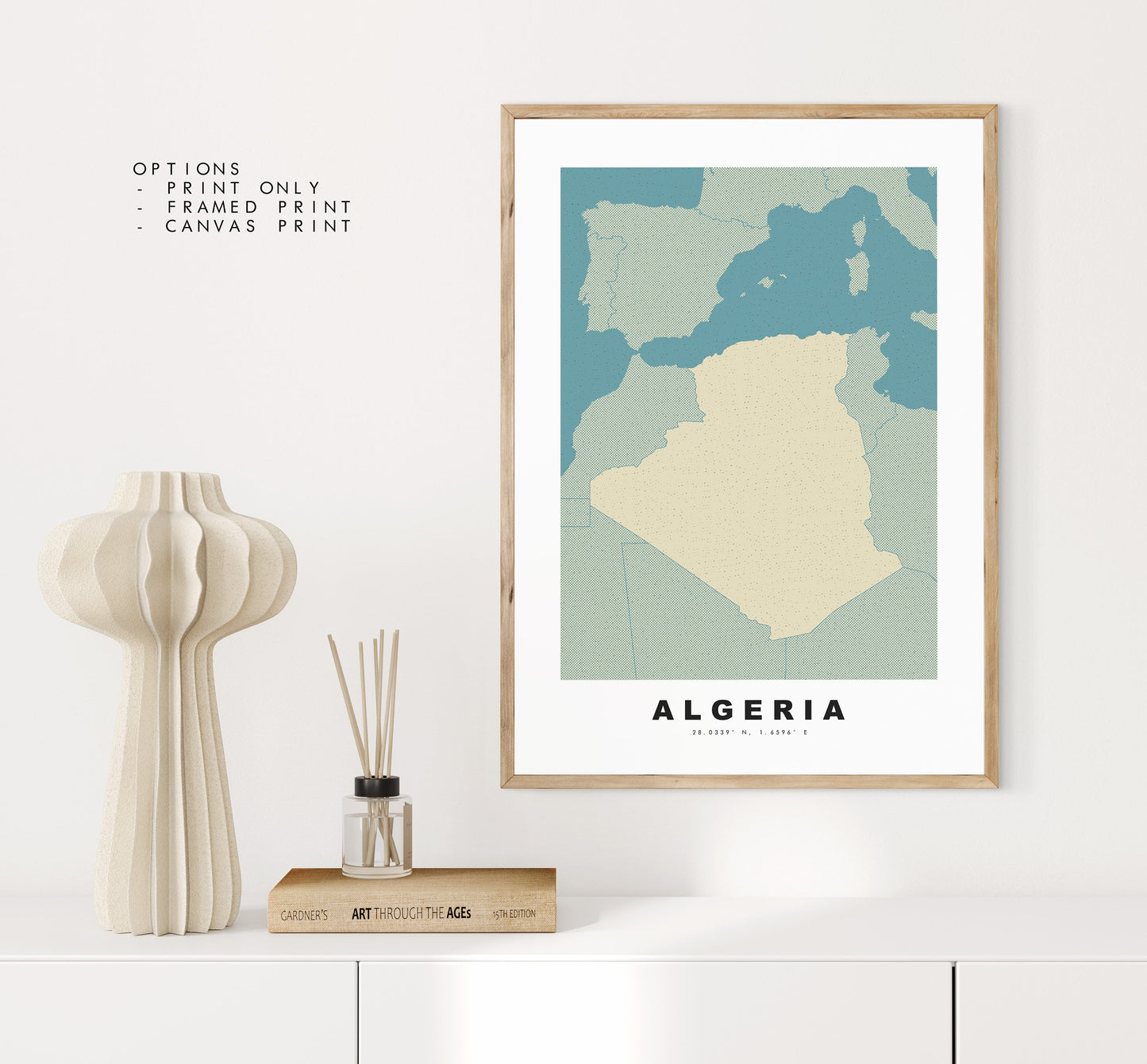 Algeria Map Print - Personalised Map Gift - Framed or Canvas Options Available - Custom Text Options - Personalised Gift - Africa