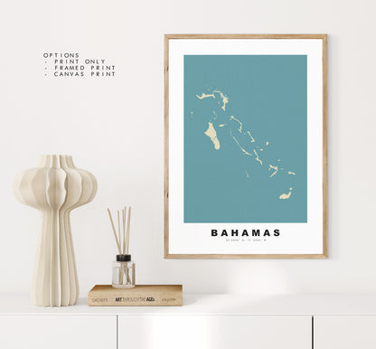 Bahamas Map Print - Personalised Map Gift - Framed or Canvas Options Available - Custom Text Options - Personalised Gift - Caribbean