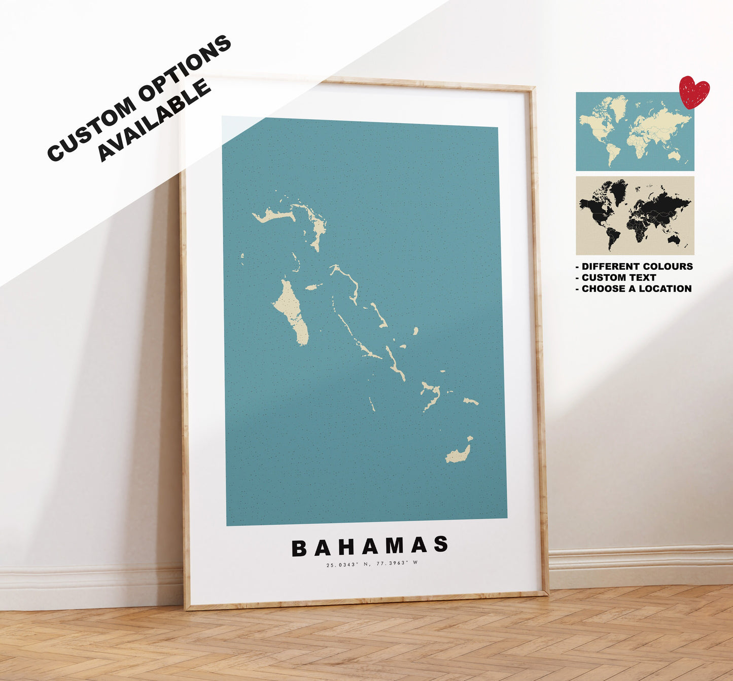 Bahamas Map Print - Personalised Map Gift - Framed or Canvas Options Available - Custom Text Options - Personalised Gift - Caribbean