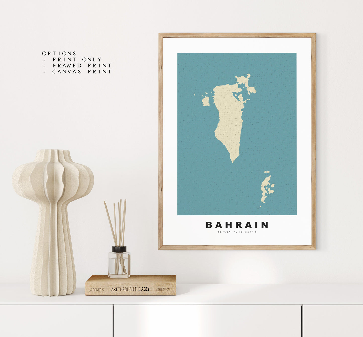 Bahrain Map Print - Personalised Map Gift - Framed or Canvas Options Available - Custom Text Options - Personalised Gift - Asia