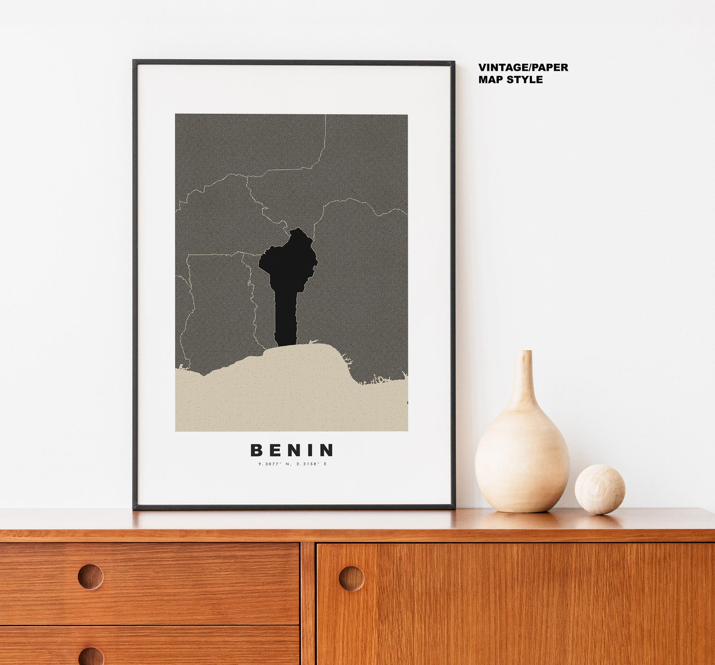 Benin Map Print - Personalised Map Gift - Framed or Canvas Options Available - Custom Text Options - Personalised Gift - Africa