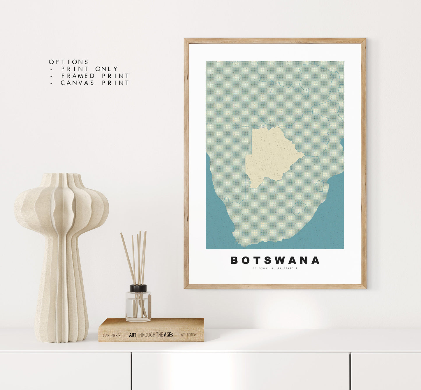 Botswana Map Print - Personalised Map Gift - Framed or Canvas Options Available - Custom Text Options - Personalised Gift - Africa