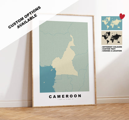 Cameroon Map Print - Personalised Map Gift - Framed or Canvas Options Available - Custom Text Options - Personalised Gift - Africa