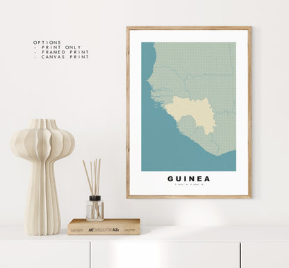 Guinea Map Print - Personalised Map Gift - Framed or Canvas Options Available - Custom Text Options - Personalised Gift - Africa