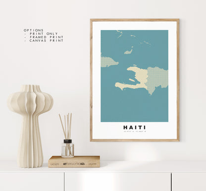 Haiti Map Print - Personalised Map Gift - Framed or Canvas Options Available - Custom Text Options - Personalised Gift - Caribbean