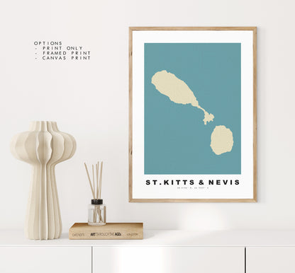 Saint Kitts and Nevis Map Print - Personalised Map Gift - Framed or Canvas Options Available - Custom Text Options - Personalised Gift - Caribbean