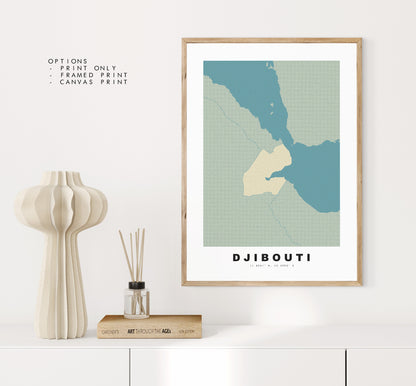 Djibouti Map Print - Personalised Map Gift - Framed or Canvas Options Available - Custom Text Options - Personalised Gift - Africa