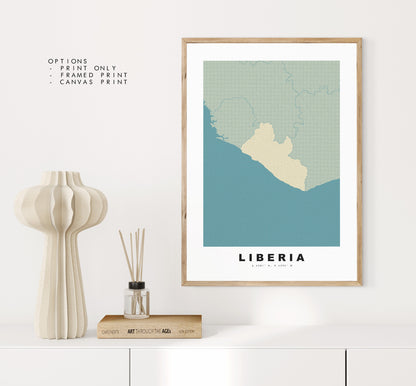 Liberia Map Print - Personalised Map Gift - Framed or Canvas Options Available - Custom Text Options - Personalised Gift - Africa