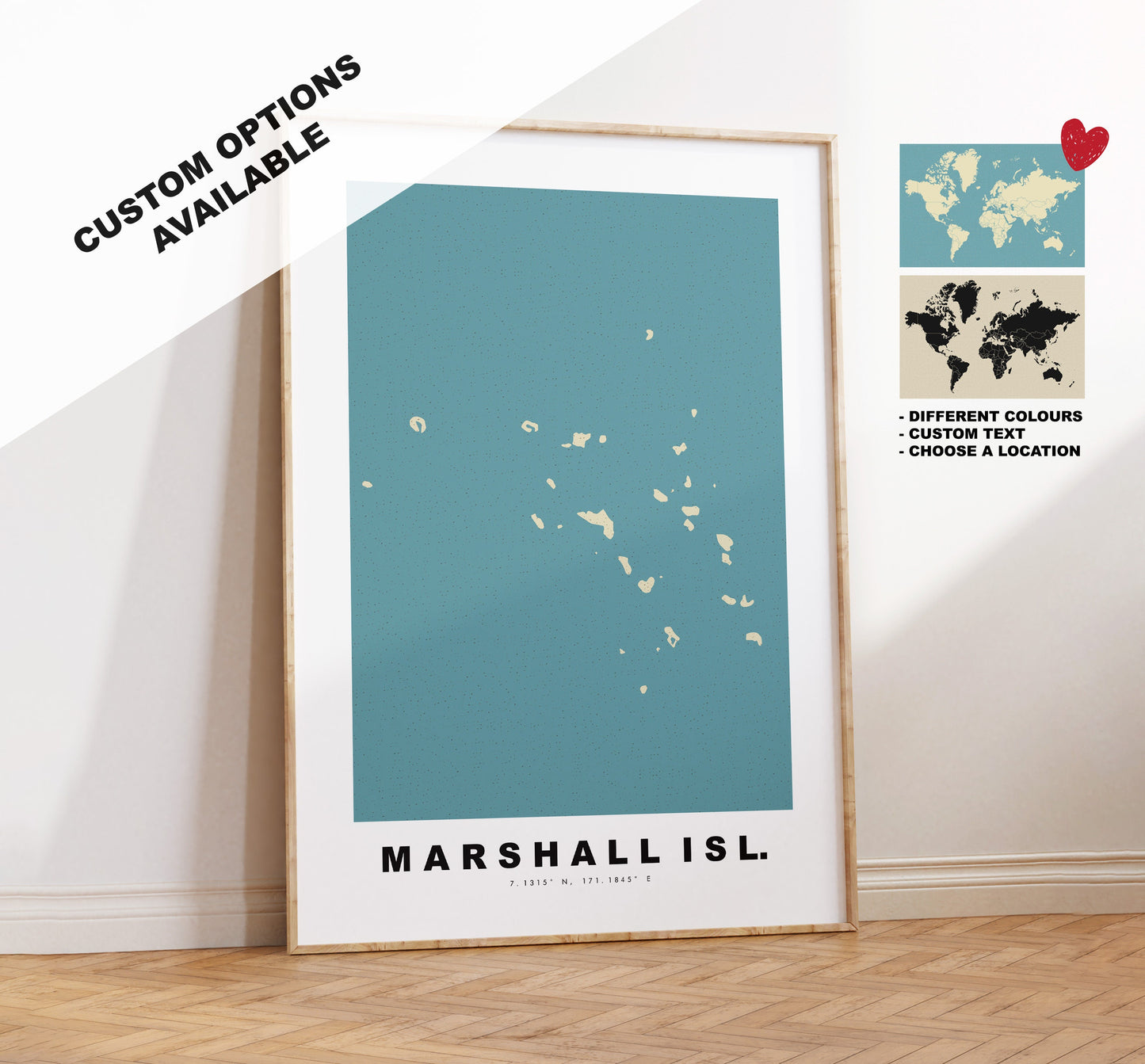 Marshall Islands Map Print - Personalised Map Gift - Framed or Canvas Options Available - Custom Text Options - Personalised Gift - Oceania