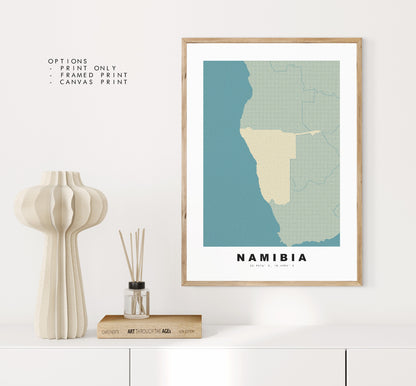 Namibia Map Print - Personalised Map Gift - Framed or Canvas Options Available - Custom Text Options - Personalised Gift - Africa