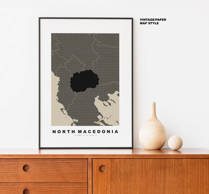 North Macedonia Map Print - Personalised Map Gift - Framed or Canvas Options Available - Custom Text Options - Personalised Gift - Europe