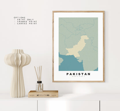 Pakistan Map Print - Personalised Map Gift - Framed or Canvas Options Available - Custom Text Options - Personalised Gift - Asia