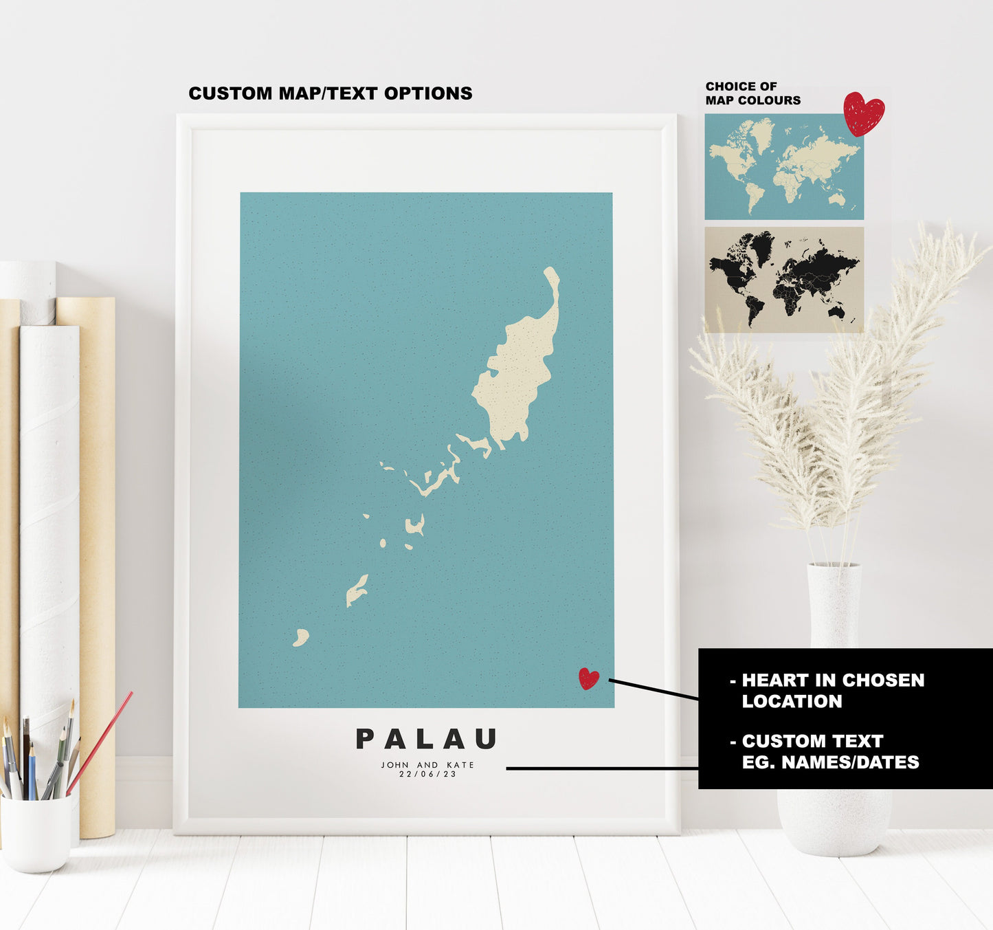 Palau Map Print - Personalised Map Gift - Framed or Canvas Options Available - Custom Text Options - Personalised Gift - Oceania