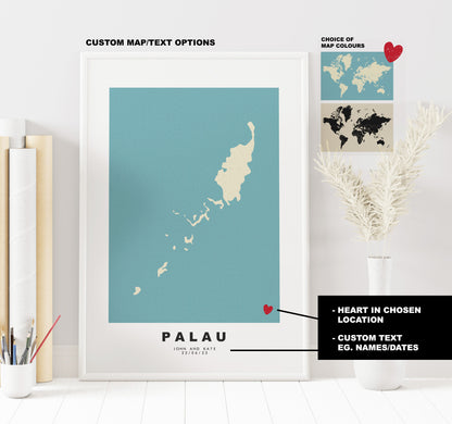 Palau Map Print - Personalised Map Gift - Framed or Canvas Options Available - Custom Text Options - Personalised Gift - Oceania