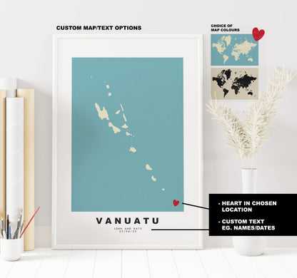 Vanuatu Map Print - Personalised Map Gift - Framed or Canvas Options Available - Custom Text Options - Personalised Gift - Oceania