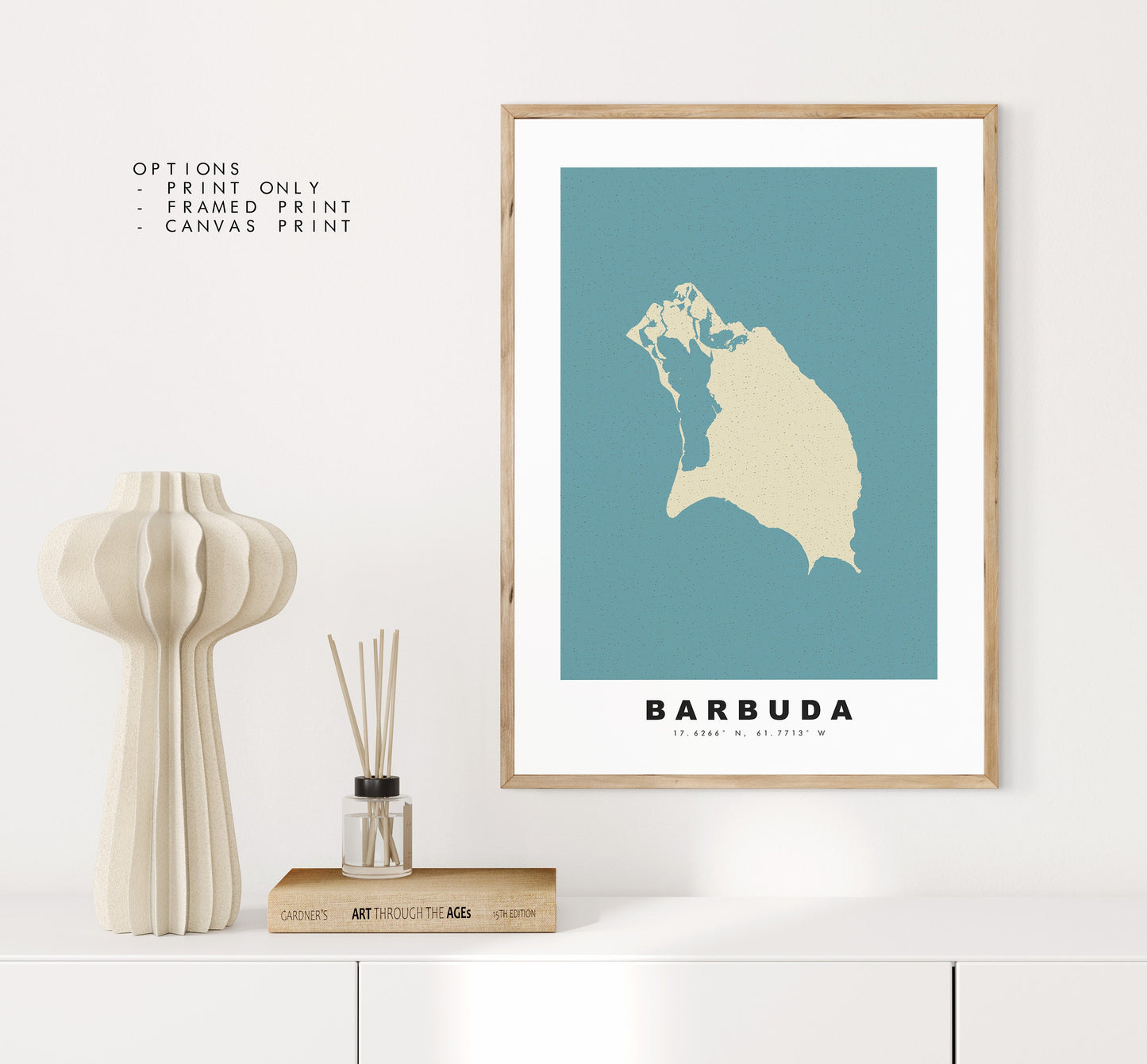 Barbuda Map Print - Personalised Map Gift - Framed or Canvas Options Available - Custom Text Options - Personalised Gift - Caribbean