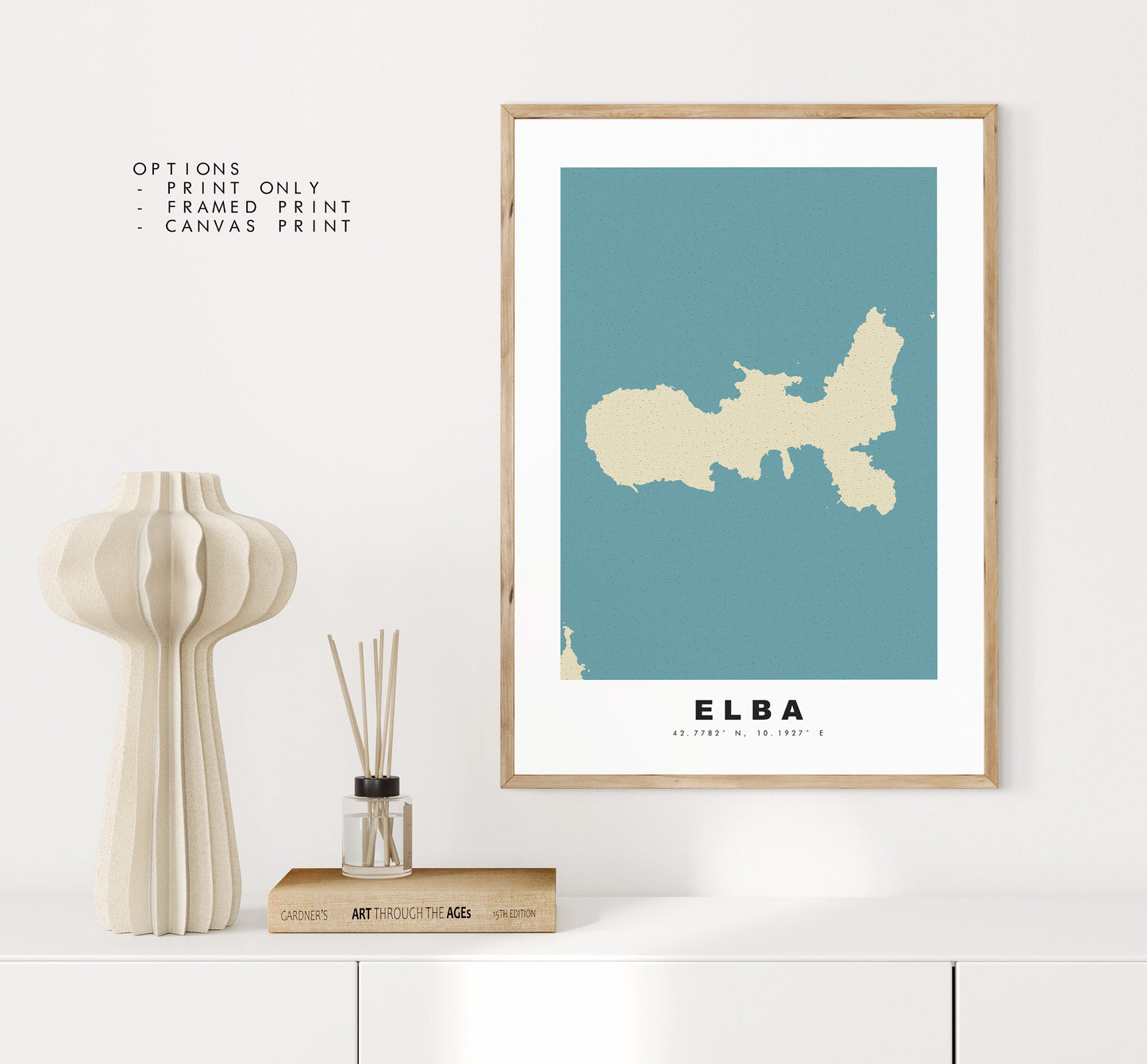 Elba Map Print - Personalised Map Gift - Framed or Canvas Options Available - Custom Text Options - Personalised Gift - Italy & Islands