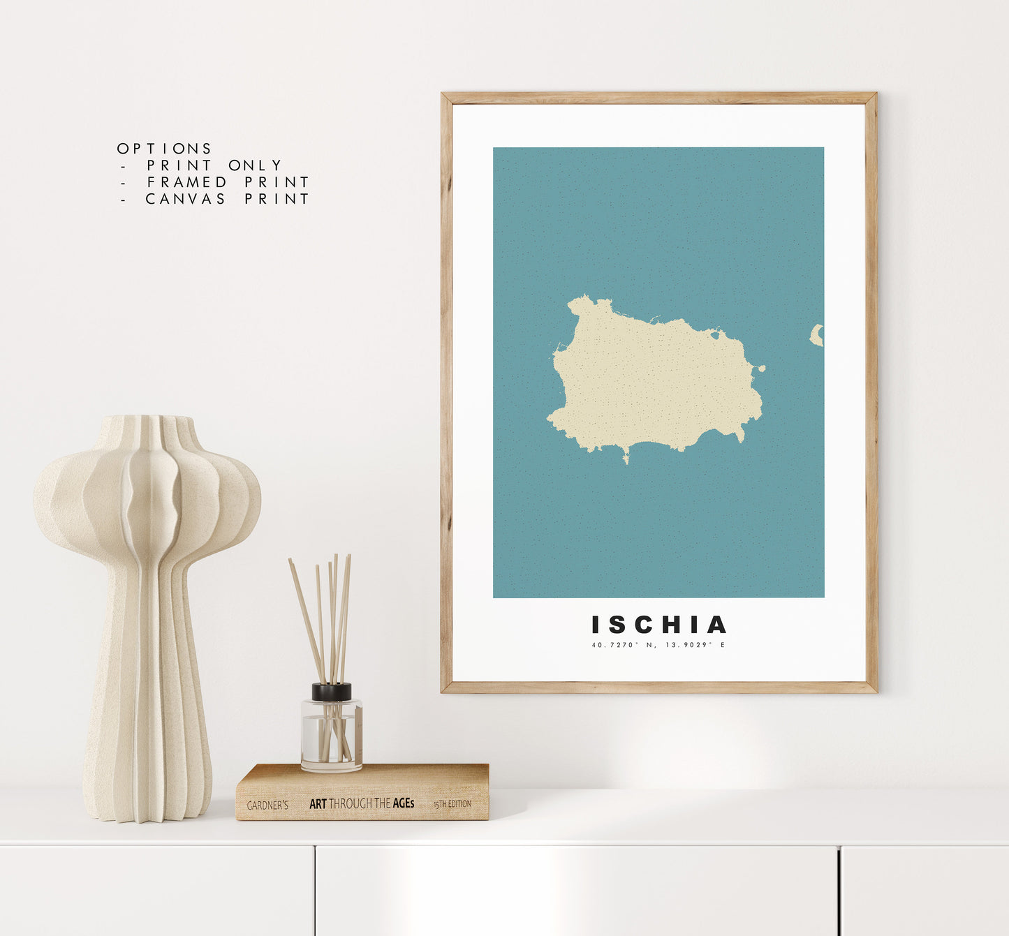 Ischia Map Print - Personalised Map Gift - Framed or Canvas Options Available - Custom Text Options - Personalised Gift - Italy & Islands