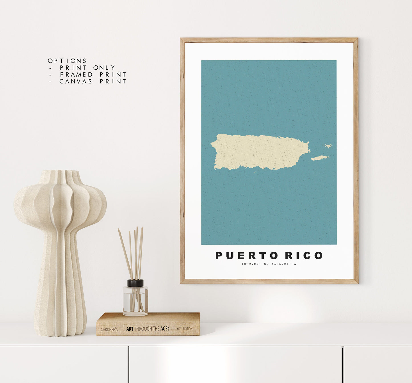 Puerto Rico Map Print - Personalised Map Gift - Framed or Canvas Options Available - Custom Text Options - Personalised Gift - US States & Islands - Caribbean