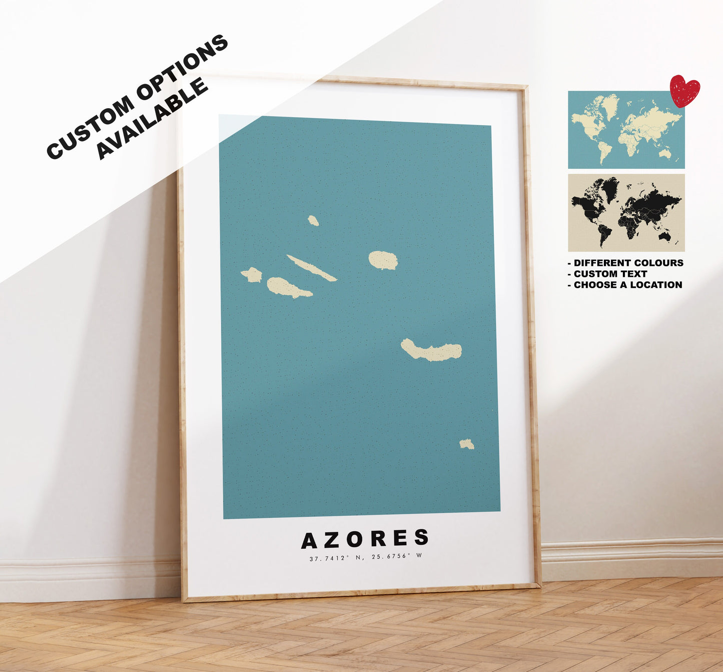 Azores Map Print - Personalised Map Gift - Framed or Canvas Options Available - Custom Text Options - Personalised Gift - Portugal & Islands