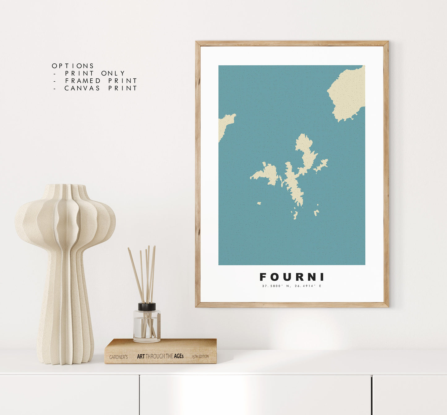 Fourni Map Print - Personalised Map Gift - Framed or Canvas Options Available - Custom Text Options - Personalised Gift - Greece & Islands