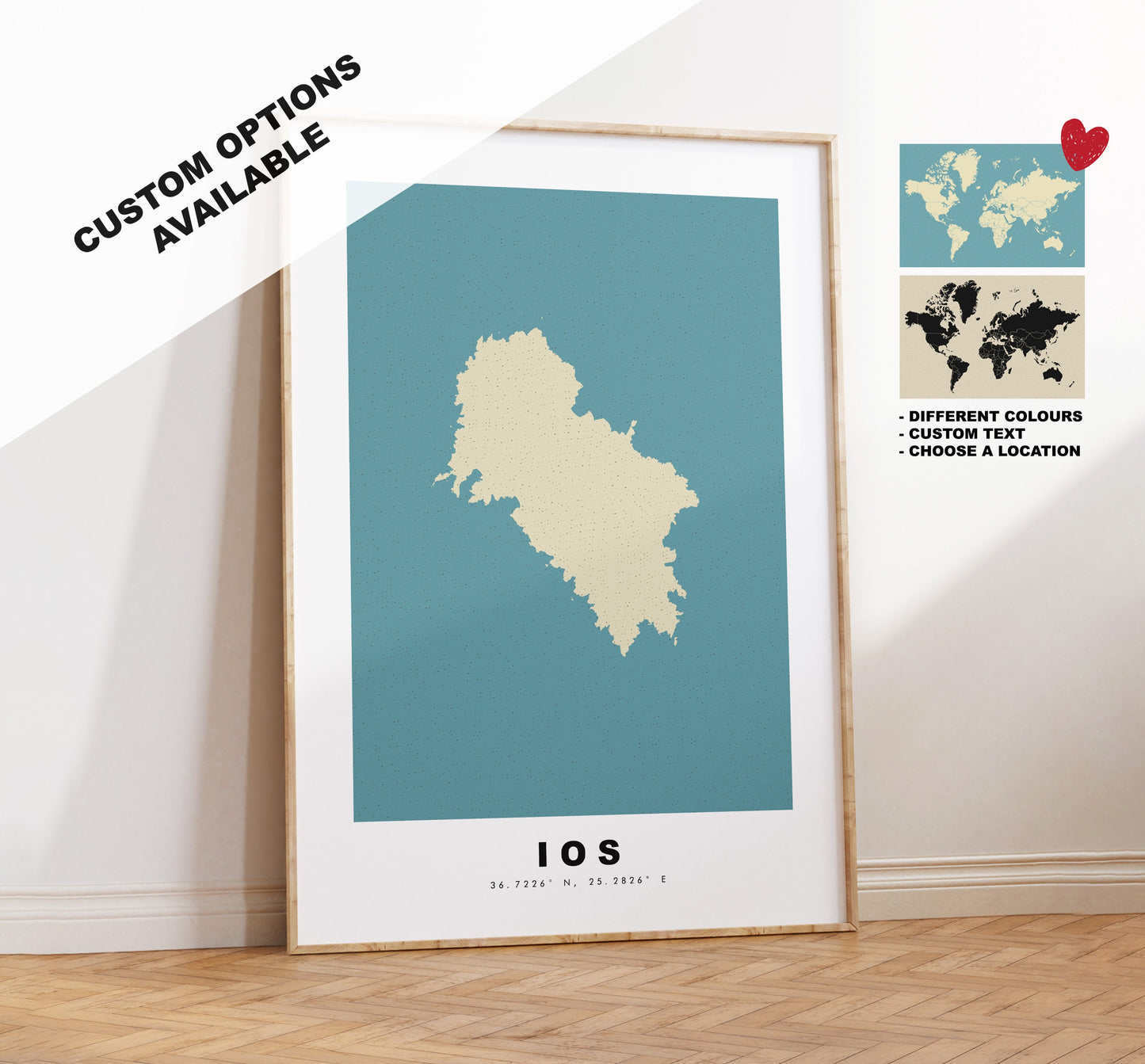 Ios Map Print - Personalised Map Gift - Framed or Canvas Options Available - Custom Text Options - Personalised Gift - Greece & Islands