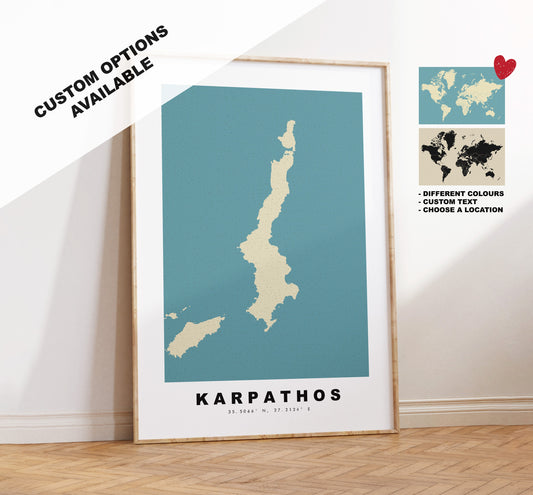 Karpathos Map Print - Personalised Map Gift - Framed or Canvas Options Available - Custom Text Options - Personalised Gift - Greece & Islands