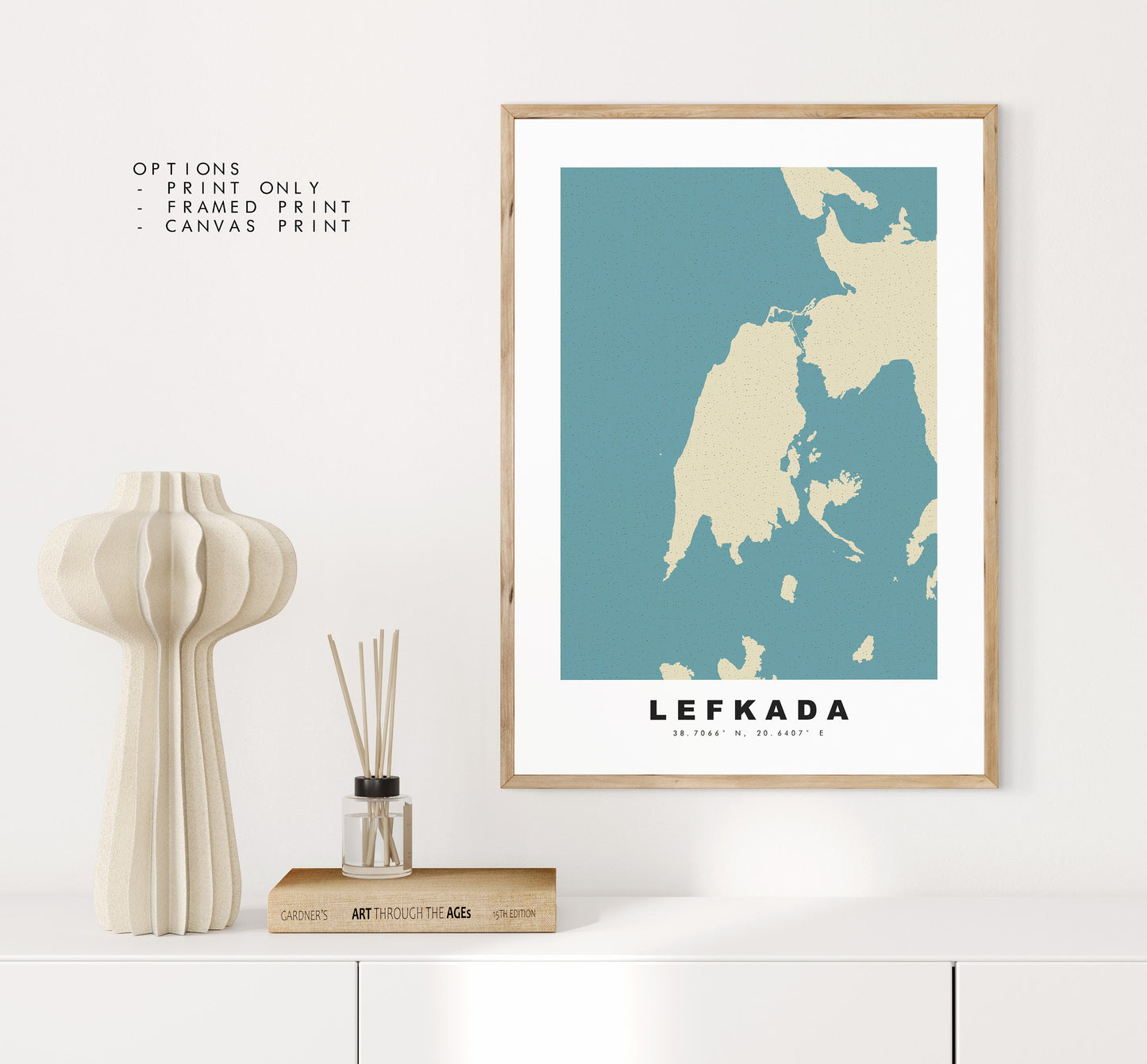 Lefkada Map Print - Personalised Map Gift - Framed or Canvas Options Available - Custom Text Options - Personalised Gift - Greece & Islands