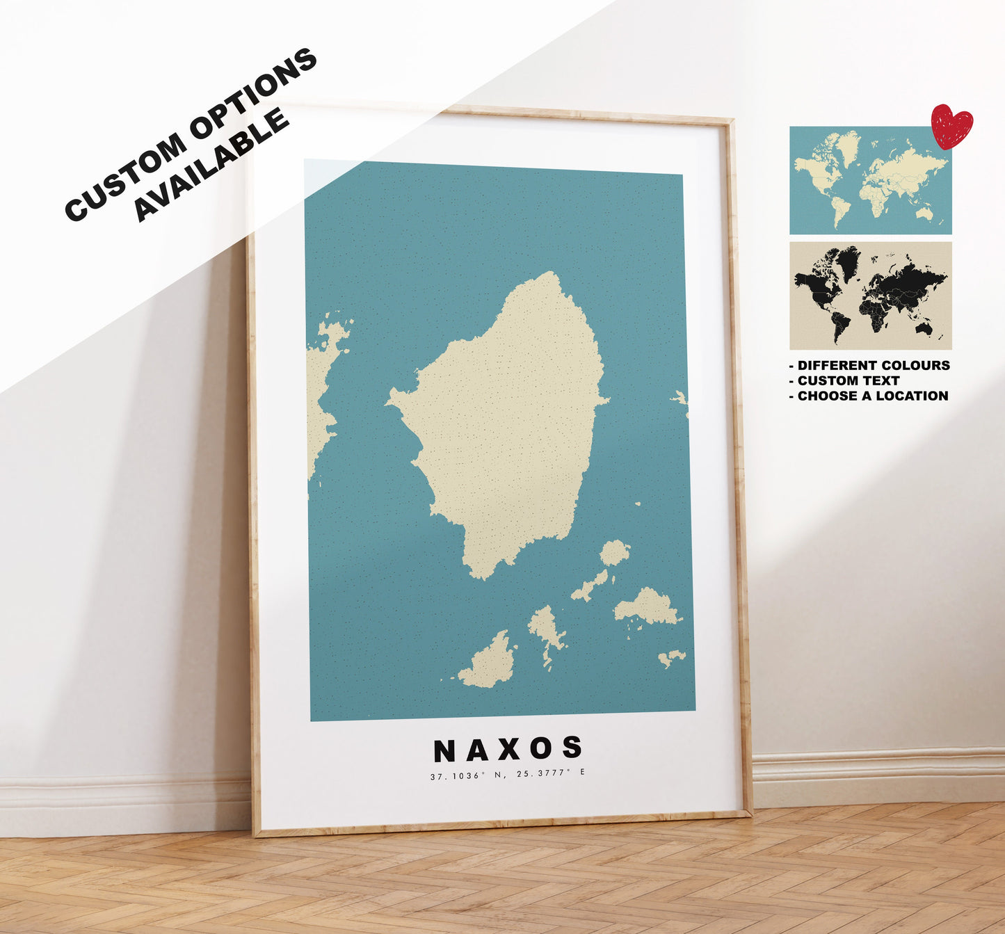 Naxos Map Print - Personalised Map Gift - Framed or Canvas Options Available - Custom Text Options - Personalised Gift - Greece & Islands