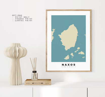 Naxos Map Print - Personalised Map Gift - Framed or Canvas Options Available - Custom Text Options - Personalised Gift - Greece & Islands