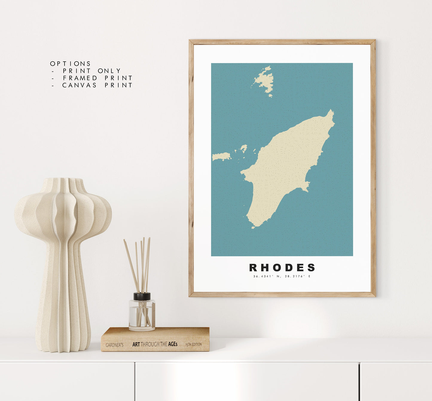 Rhodes Map Print - Personalised Map Gift - Framed or Canvas Options Available - Custom Text Options - Personalised Gift - Greece & Islands