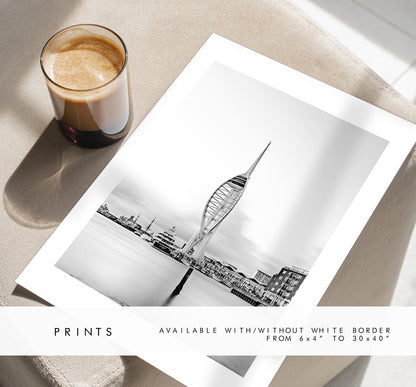 Spinnaker Tower - Photography Print - Portsmouth and Southsea Prints - Wall Art -  Frame and Canvas Options - Portrait - BW