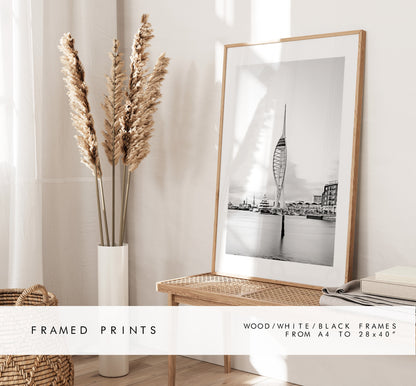 Spinnaker Tower - Photography Print - Portsmouth and Southsea Prints - Wall Art -  Frame and Canvas Options - Portrait - BW