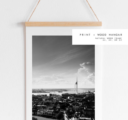 Portsmouth Skyline - Photography Print - Portsmouth and Southsea Prints - Wall Art -  Frame and Canvas Options - Portrait - BW - Aerial