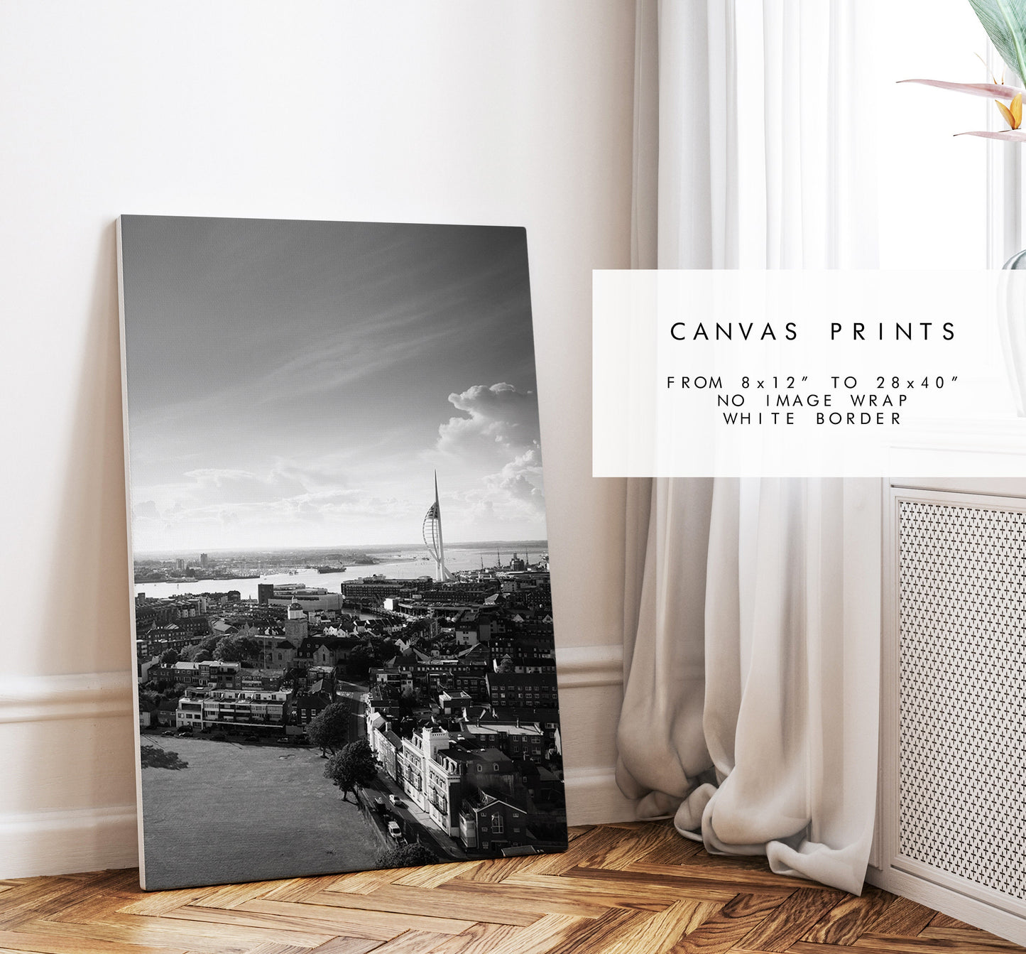 Portsmouth Skyline - Photography Print - Portsmouth and Southsea Prints - Wall Art -  Frame and Canvas Options - Portrait - BW - Aerial