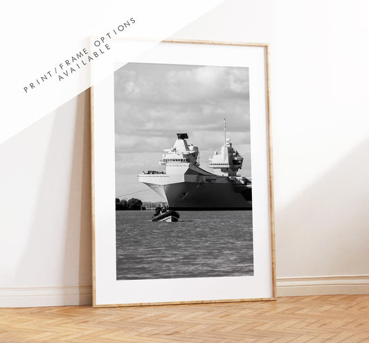 HMS Queen Elizabeth - Photography Print - Portsmouth and Southsea Prints - Wall Art -  Frame and Canvas Options - Portrait - BW