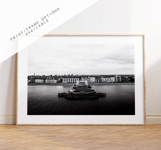 South Parade Pier - Photography Print - Portsmouth and Southsea Prints - Wall Art -  Frame and Canvas Options - Landscape - BW - Aerial