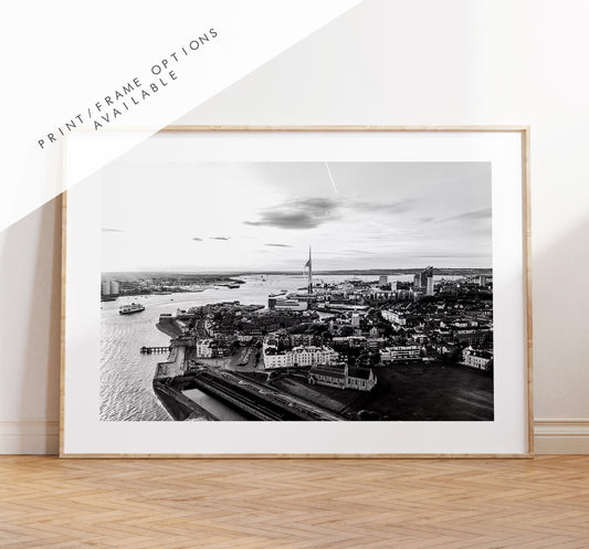 Portsmouth Skyline - Photography Print - Portsmouth and Southsea Prints - Wall Art -  Frame and Canvas Options - Landscape - Aerial - BW