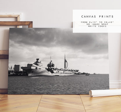 HMS Queen Elizabeth - Photography Print - Portsmouth and Southsea Prints - Wall Art -  Frame and Canvas Options - Landscape - BW