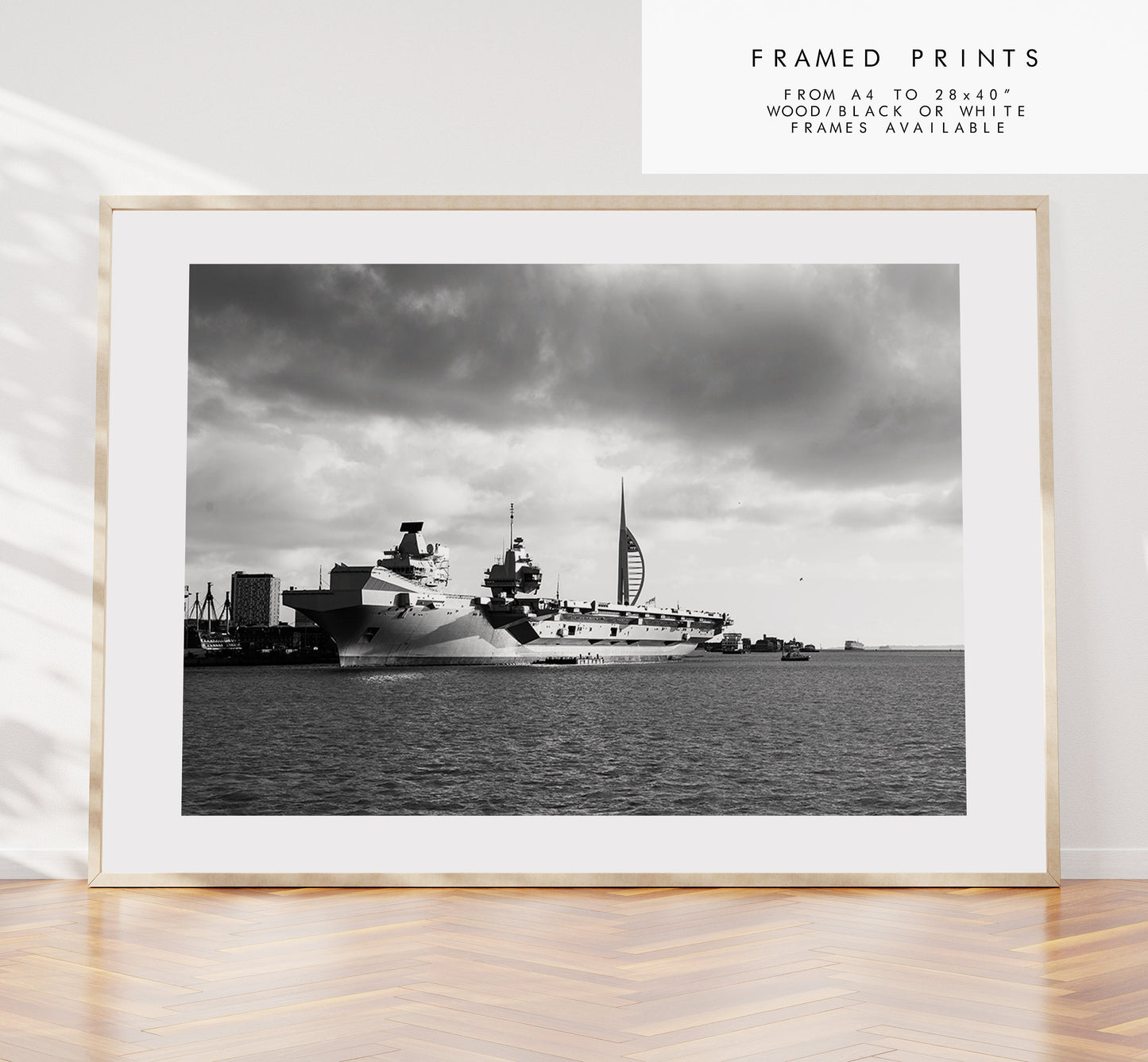 HMS Queen Elizabeth - Photography Print - Portsmouth and Southsea Prints - Wall Art -  Frame and Canvas Options - Landscape - BW