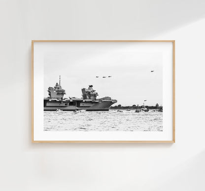 HMS Queen Elizabeth - Photography Print - Portsmouth and Southsea Prints - Wall Art -  Frame and Canvas Options - Landscape - BW