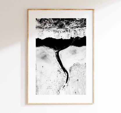 Black Beach - Iceland Photography Print - Iceland Wall Art - Iceland Poster - Aerial Photography - Black and White Photography - Minimalist