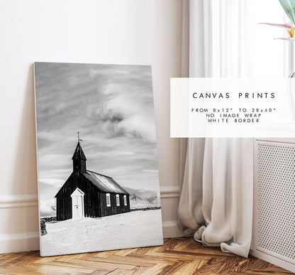 Budir Church Print - Iceland Photography Print - Iceland Wall Art - Iceland Poster - Black and White Photography - Black Church Iceland