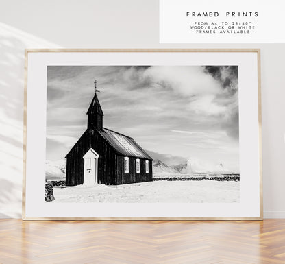 Budir Church Print - Iceland Photography Print - Iceland Wall Art - Iceland Poster - Black and White Photography - Landscape - Black Church