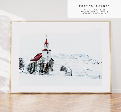 Icelandic Church - Iceland Photography Print - Iceland Wall Art - Iceland Poster - Landscape - Iceland Print - Contemporary - Winter - Snow